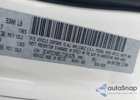 2018 Dodge Journey Se z USA, uszkodzony, nr VIN 3C4PDCAB5JT381675